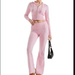 Pink Knit Jacket & Pant Set